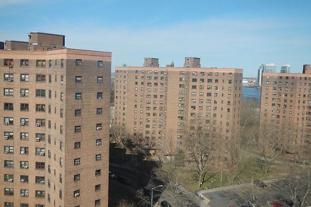 The Gompers Houses, a NYCHA public housing development, as seen from the Williamsburg Bridge